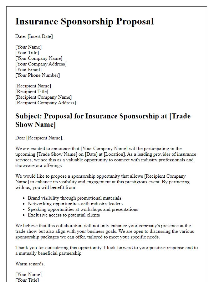 Letter template of insurance sponsorship proposal for trade shows.