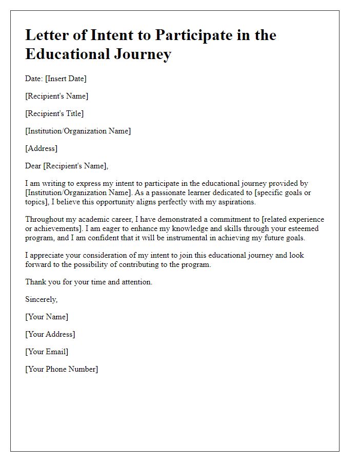 Letter template of intent to participate in the educational journey