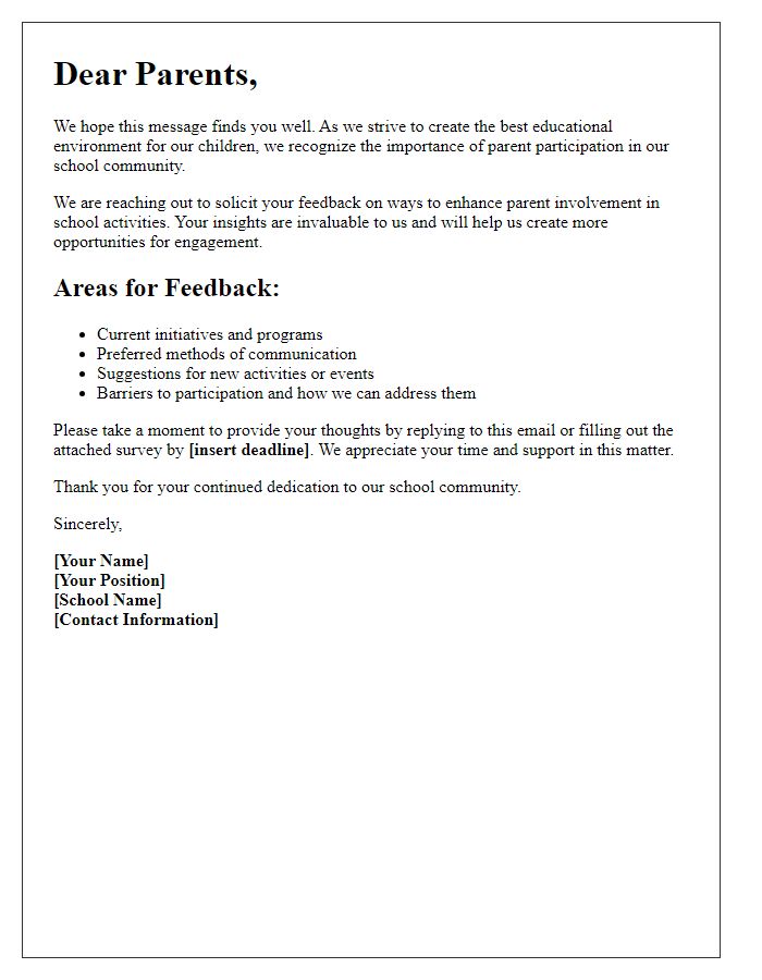 Letter template of feedback solicitation on enhancing parent participation