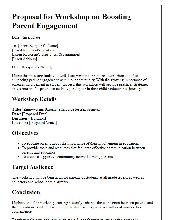 Letter template of proposing a workshop on boosting parent engagement