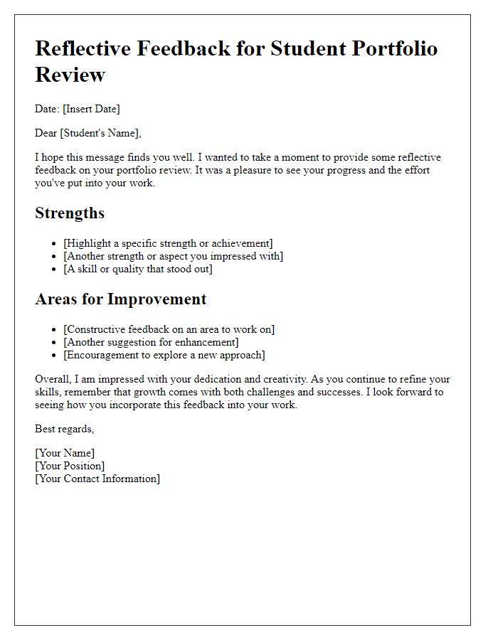 Letter template of reflective feedback for student portfolio reviews