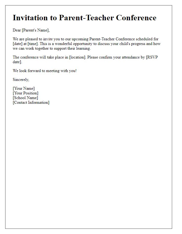 Letter template of invitation to parent-teacher conference