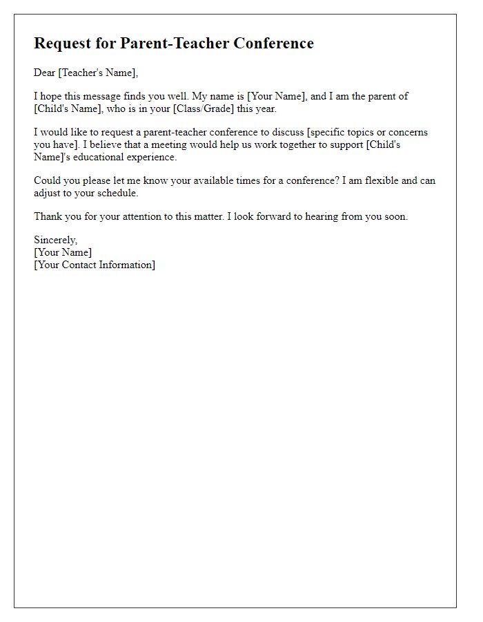 Letter template of request for parent-teacher conference