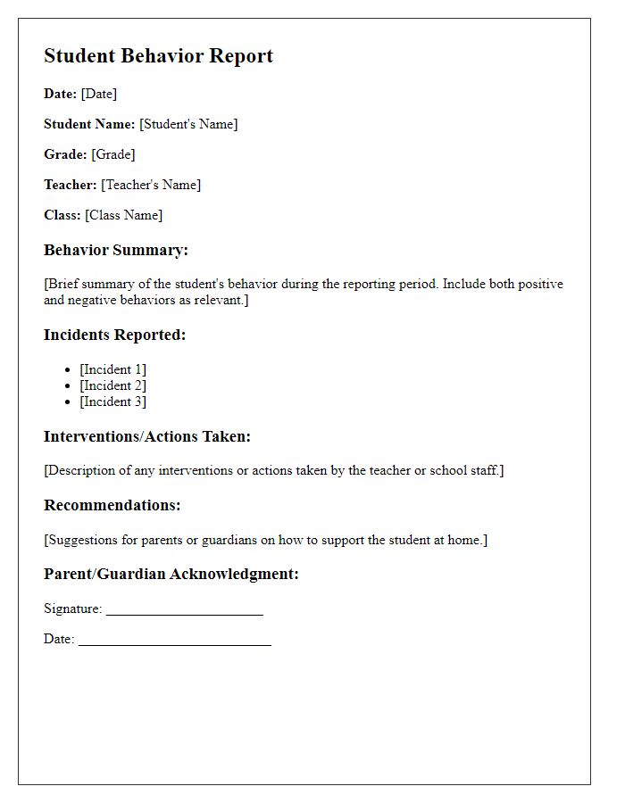 Letter template of student behavior report