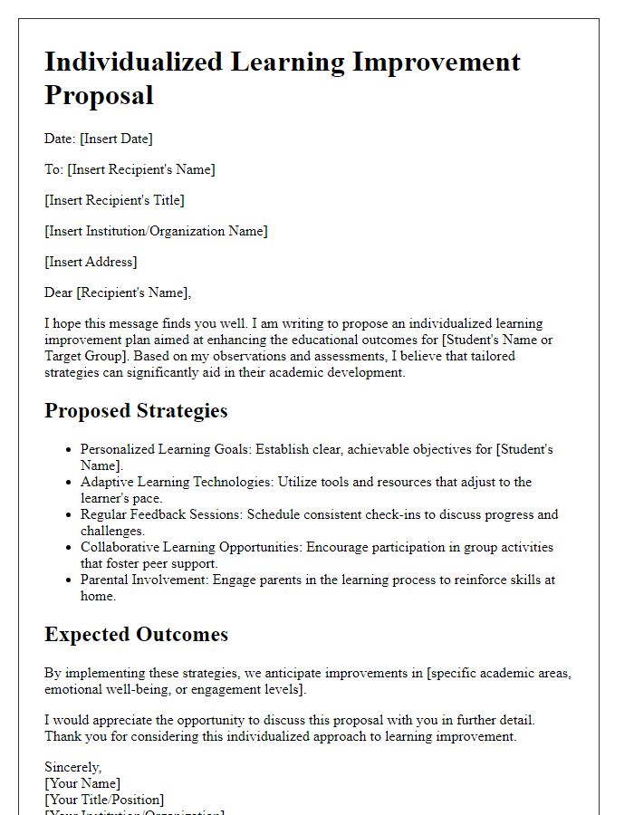 Letter template of individualized learning improvement proposal