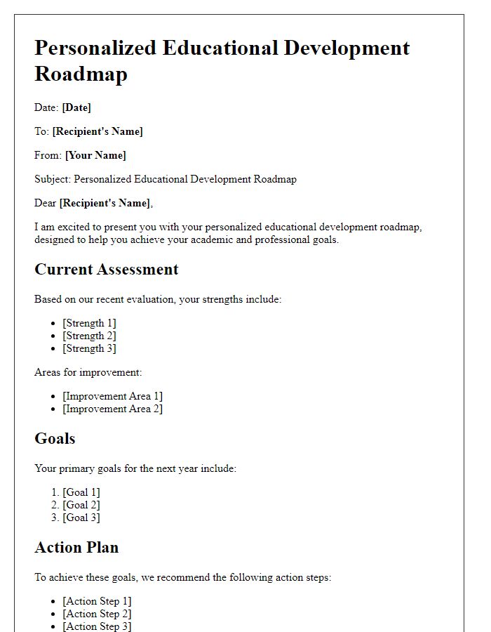 Letter template of personalized educational development roadmap