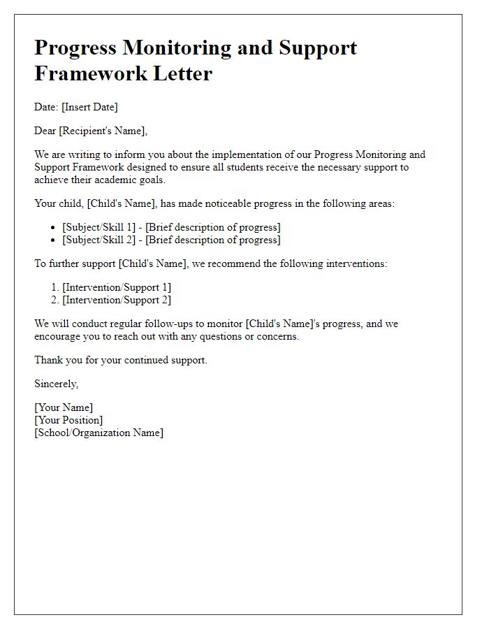 Letter template of progress monitoring and support framework