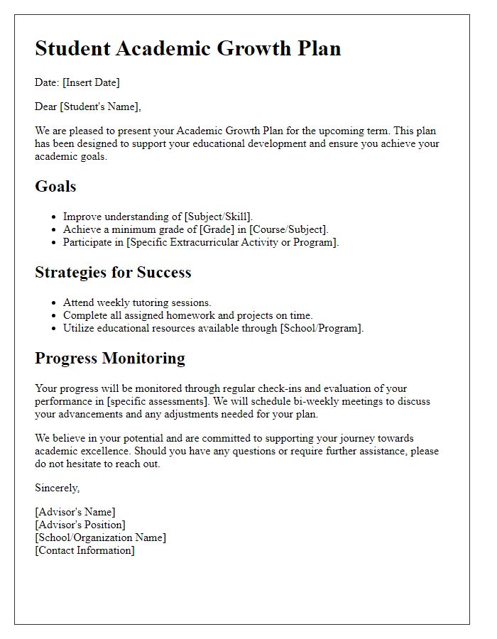 Letter template of student academic growth plan