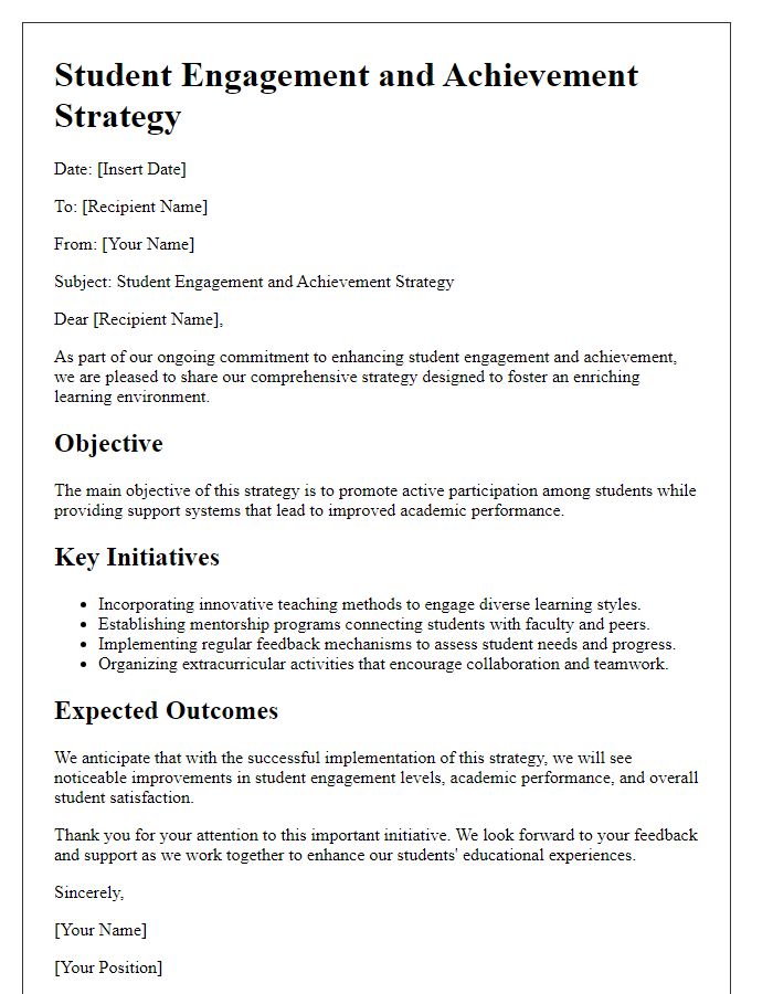 Letter template of student engagement and achievement strategy