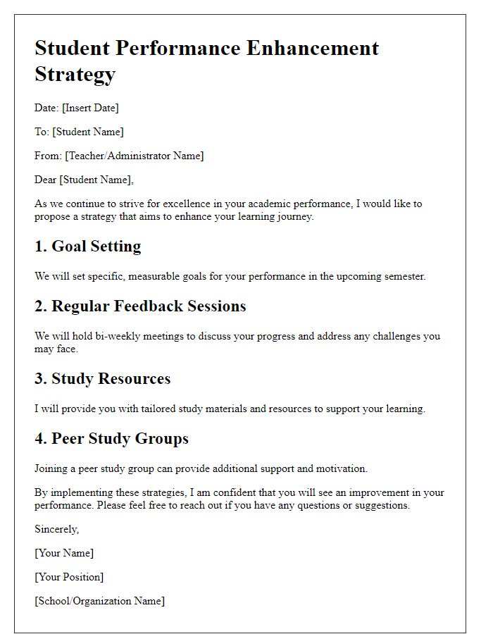 Letter template of student performance enhancement strategy