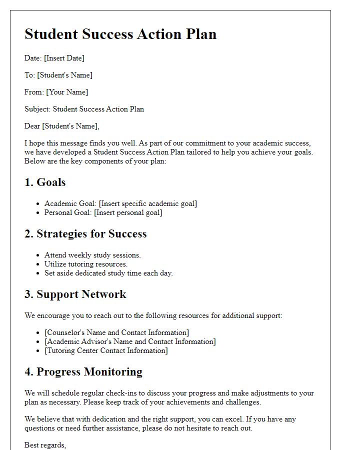 Letter template of student success action plan