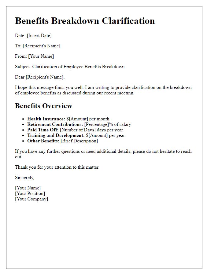 Letter template of benefits breakdown clarification