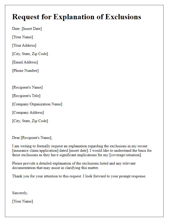 Letter template of exclusions explanation request