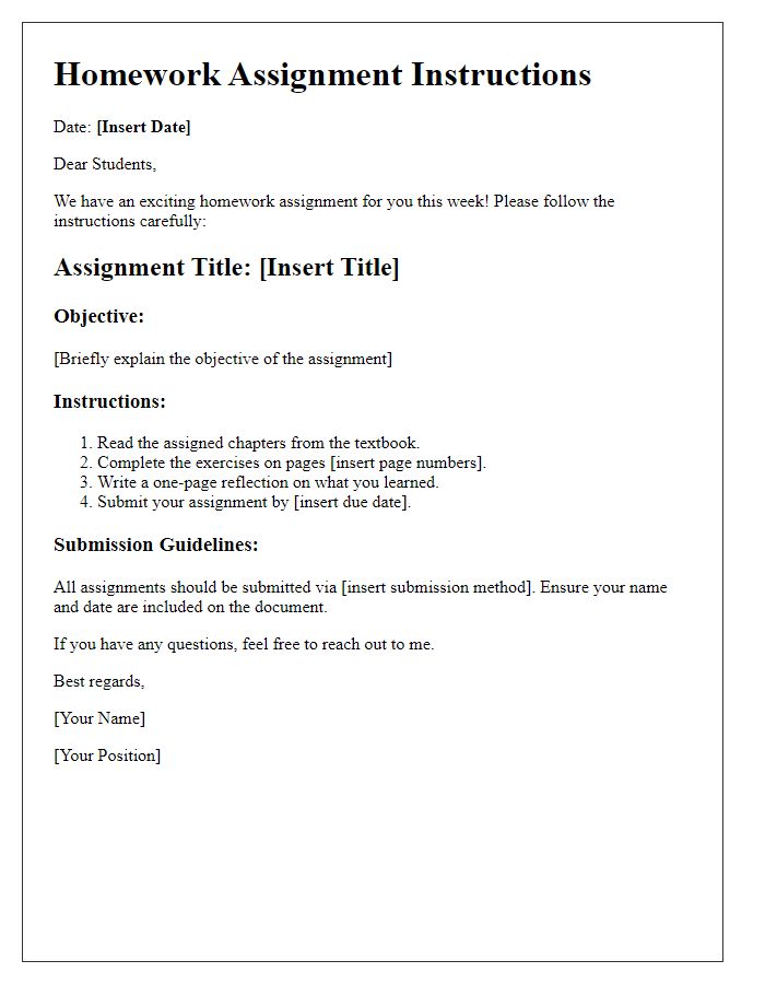 Letter template of homework assignment instructions