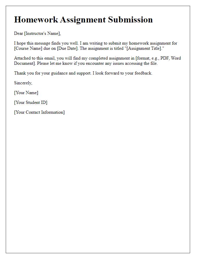 Letter template of homework assignment submission process