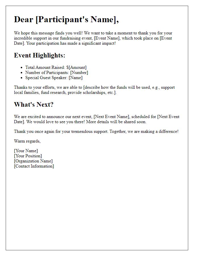 Letter template of fundraising event update for participants