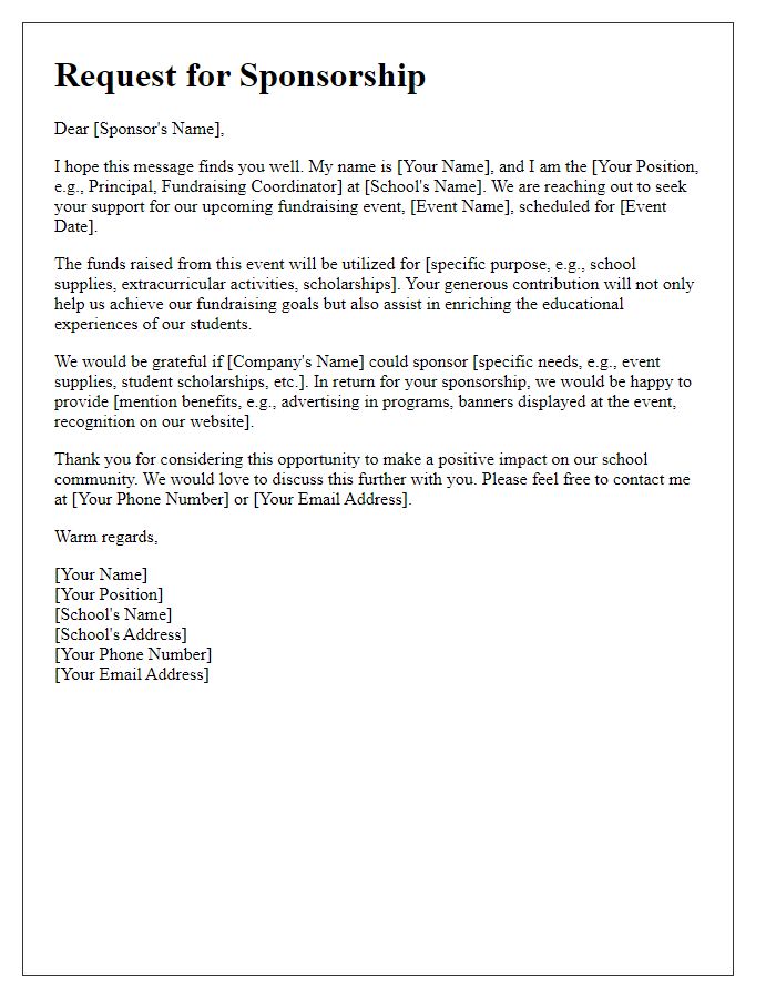 Letter template of sponsorship request for school fundraising