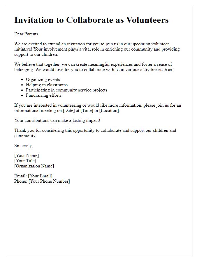 Letter template of volunteer collaboration invitation for parents