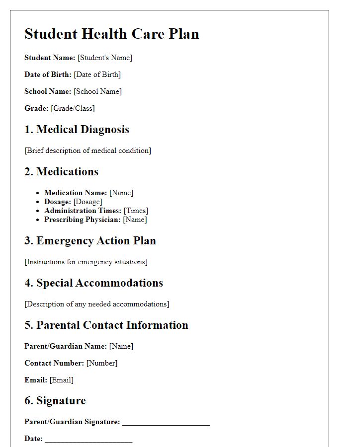 Letter template of student health care plan outline