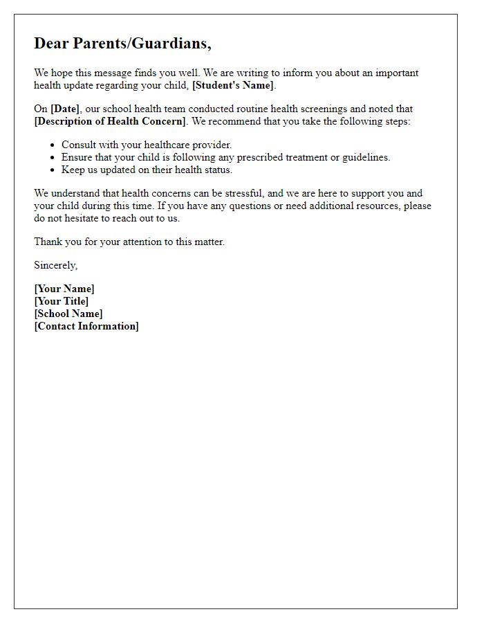 Letter template of student health notification to parents