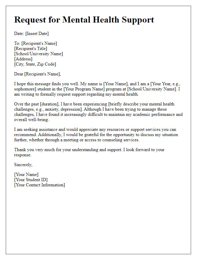 Letter template of student mental health support request