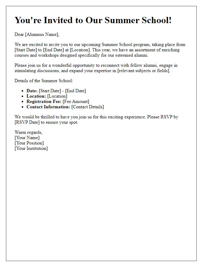 Letter template of Summer School Invitation for Alumni