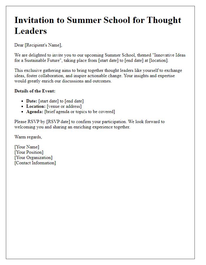 Letter template of Summer School Invitation for Thought Leaders