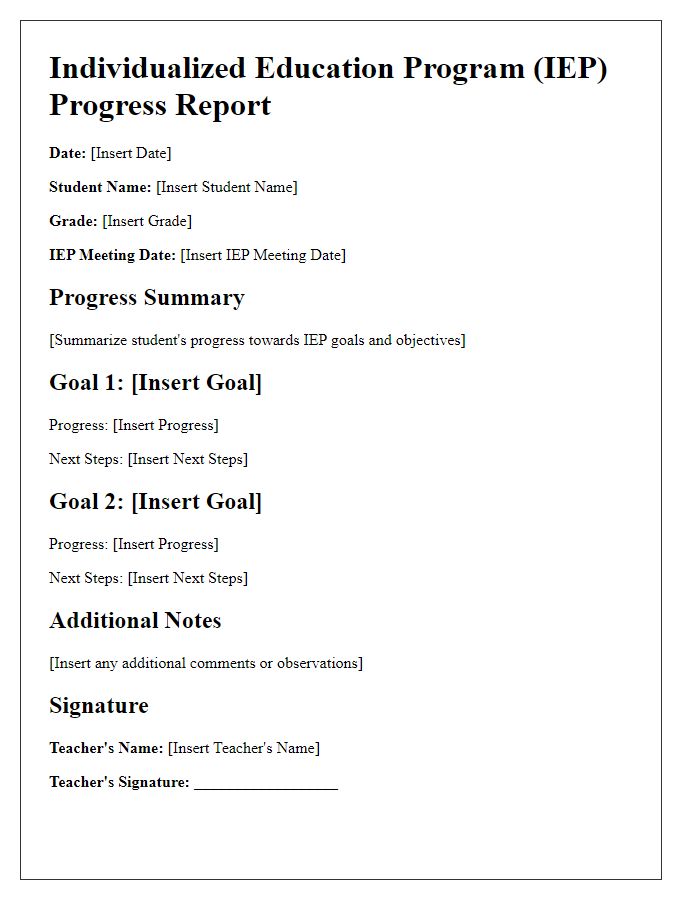 Letter template of IEP progress report