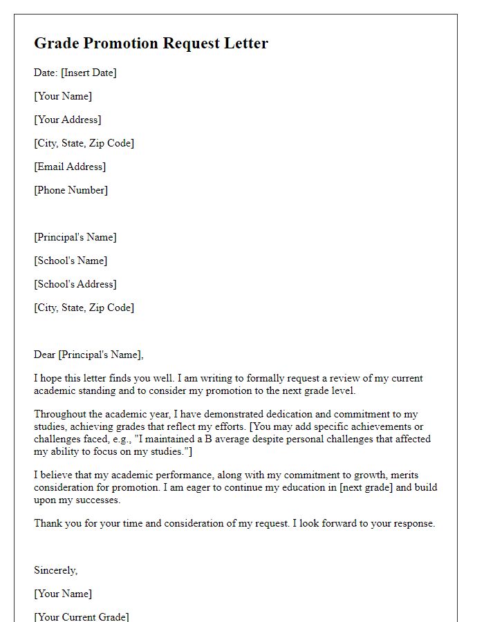 Letter template of student grade promotion request.