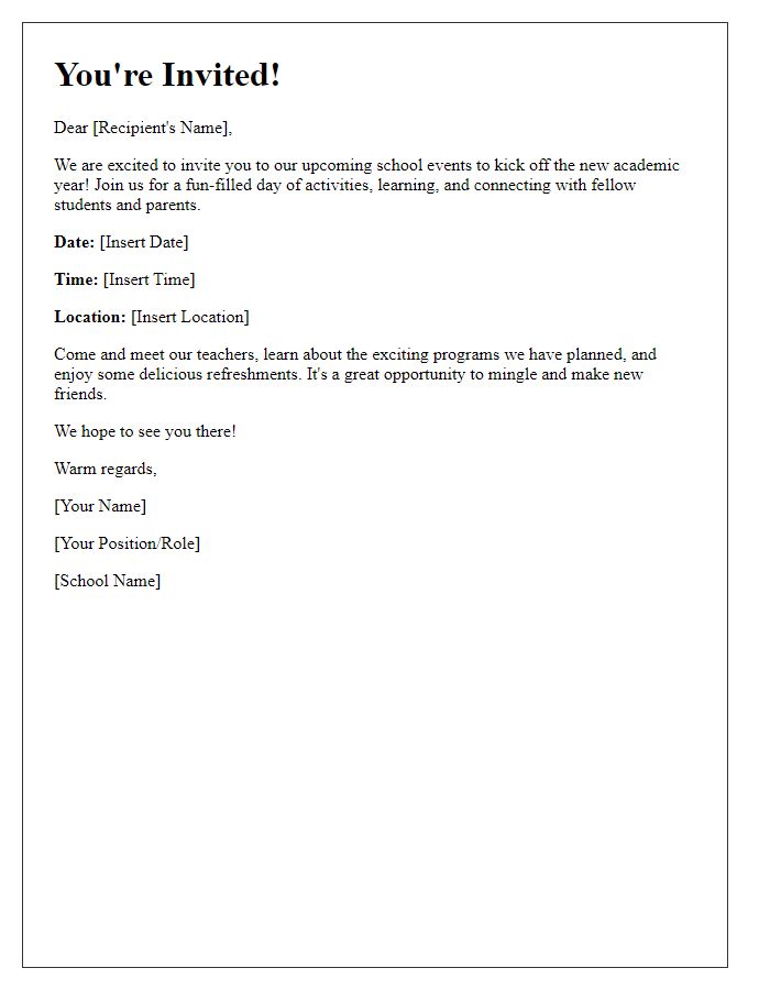 Letter template of friendly invitation to school events at the start of the year.