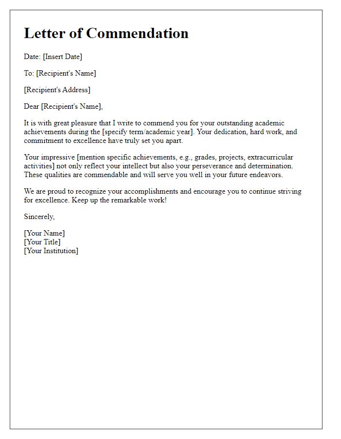 Letter template of Academic Achievement Commendation