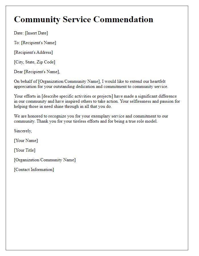 Letter template of Community Service Commendation