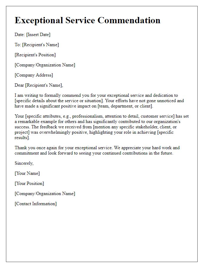 Letter template of Exceptional Service Commendation