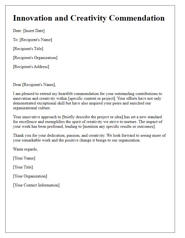 Letter template of Innovation and Creativity Commendation