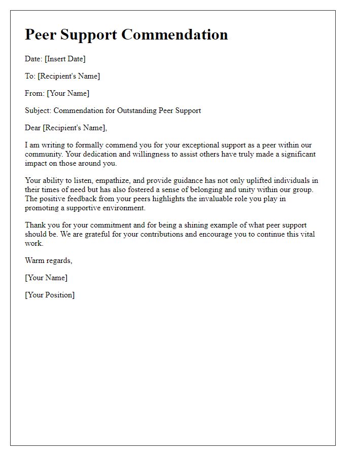 Letter template of Peer Support Commendation