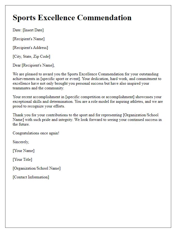 Letter template of Sports Excellence Commendation