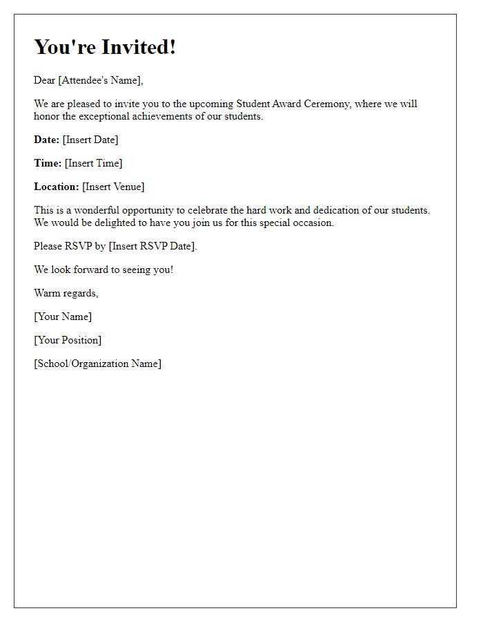 Letter template of invitation to student award ceremony attendees