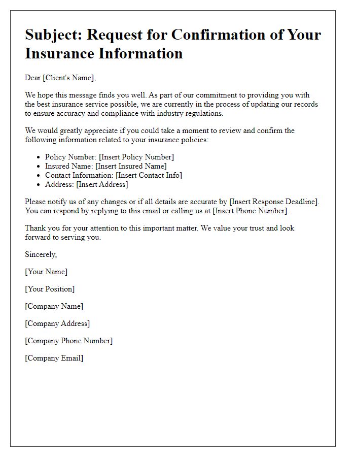 Letter template of solicitation for insurance client data accuracy