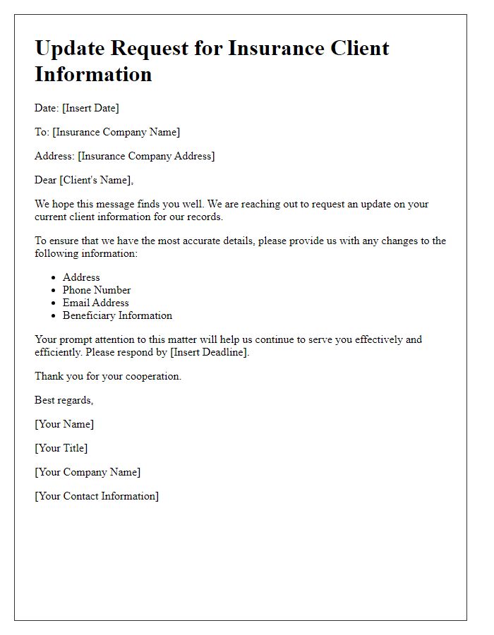 Letter template of update request for insurance client information