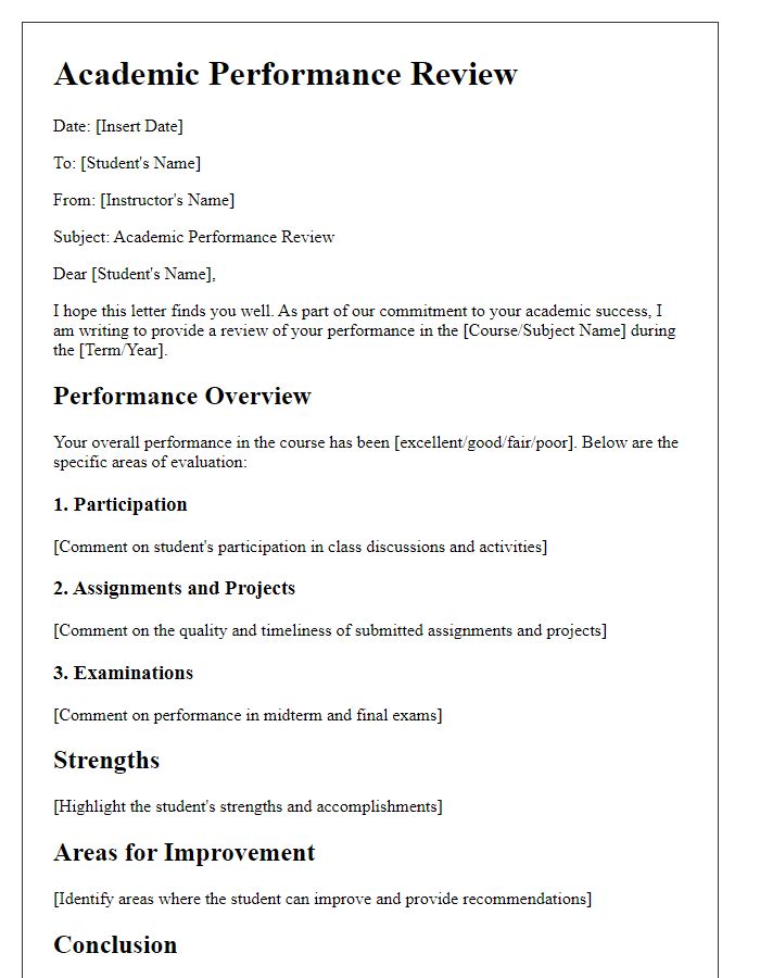 Letter template of Academic Performance Review for Students