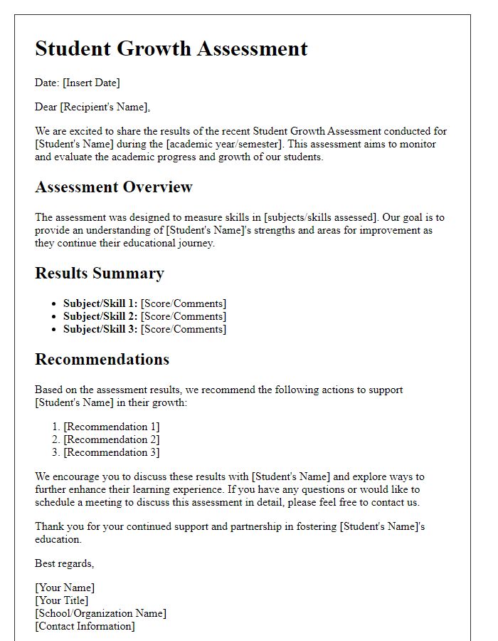 Letter template of Student Growth Assessment