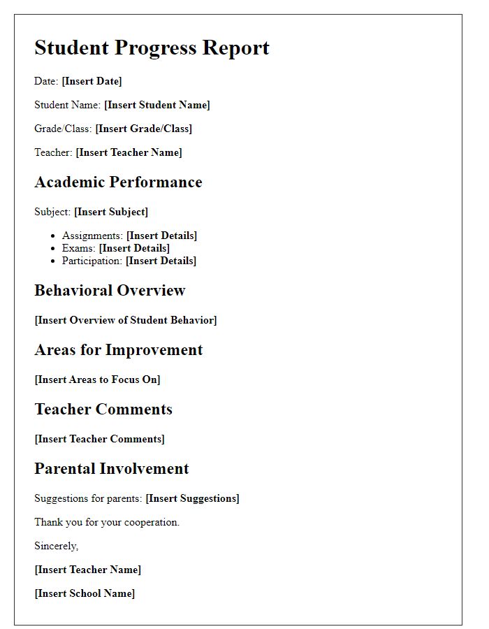 Letter template of Student Progress Report