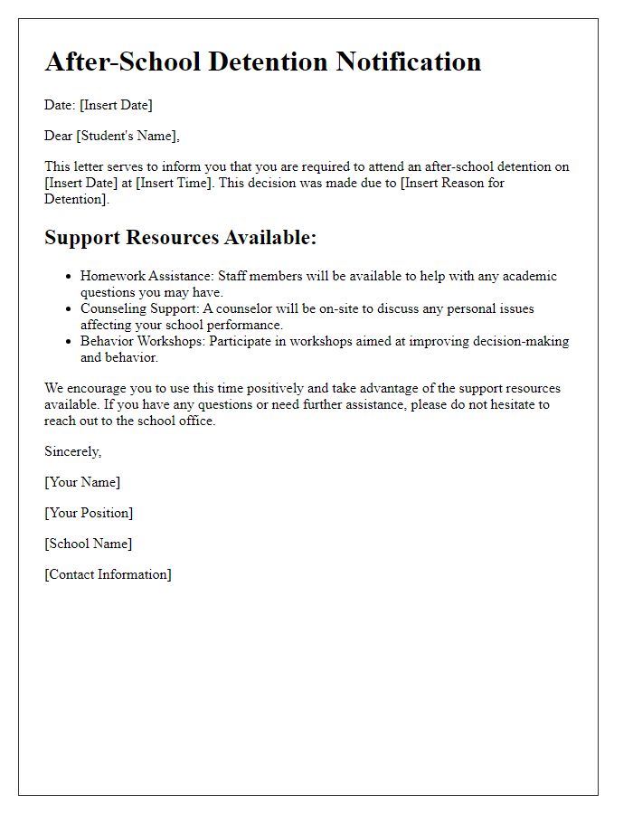 Letter template of After-School Detention Support Resources