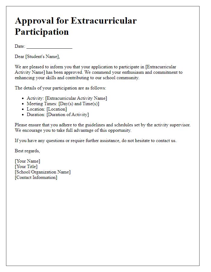 Letter template of approval for extracurricular participation