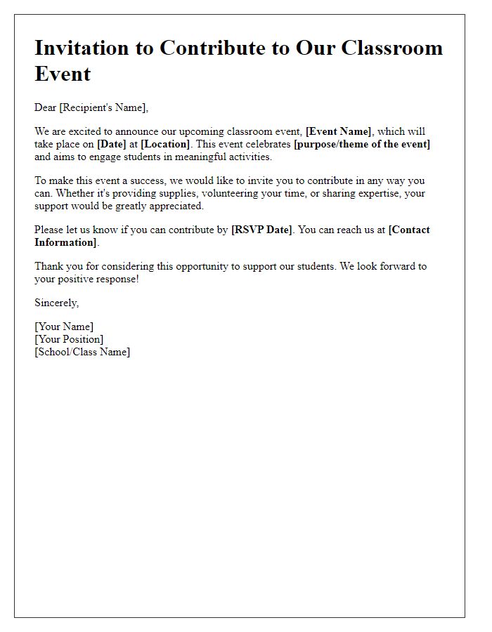 Letter template of invitation for classroom event contribution