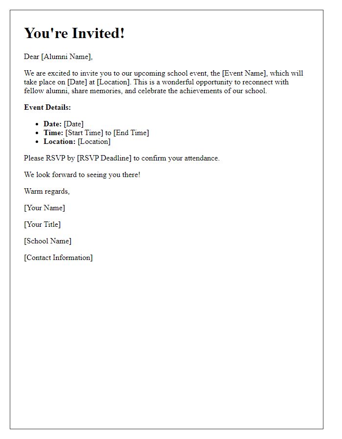 Letter template of school event invitation for alumni.