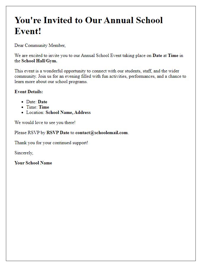 Letter template of school event invitation for community members.