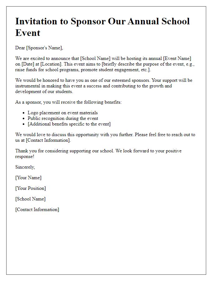 Letter template of school event invitation for sponsors.