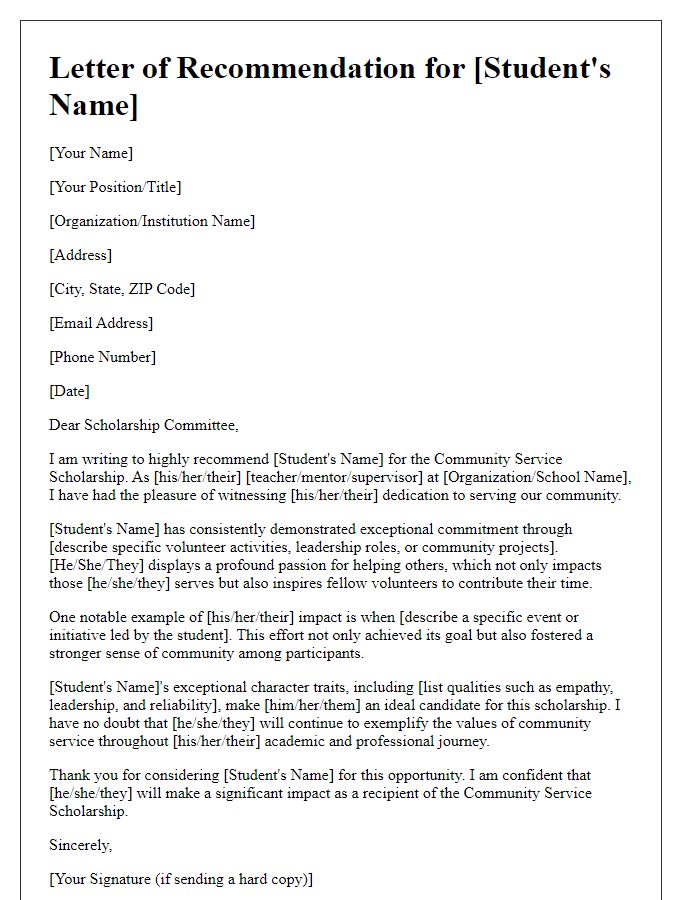 Letter template of community service scholarship recommendation