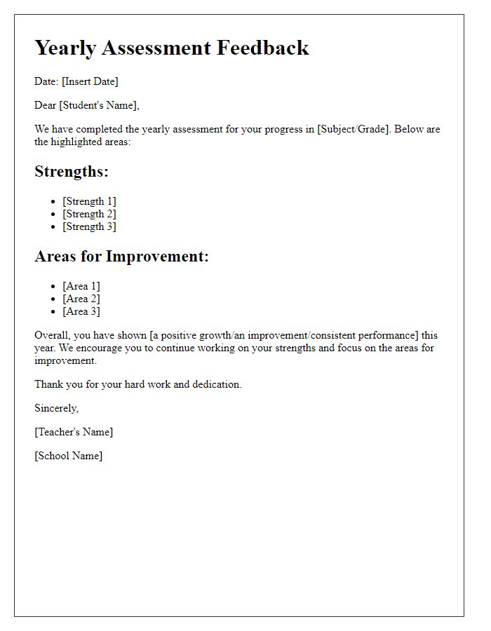 Letter template of yearly student assessment feedback.